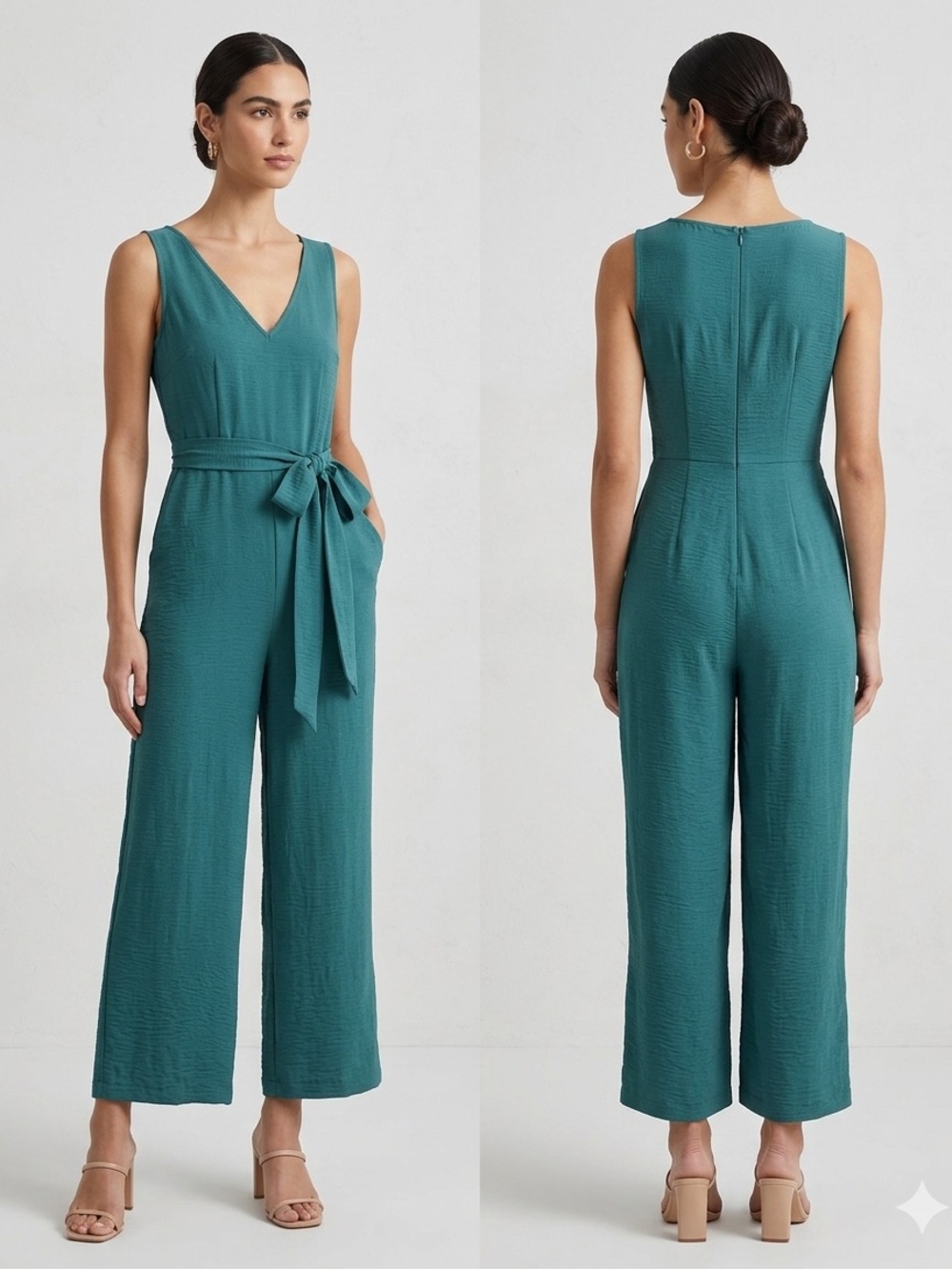 Vince Camuto Teal Sleeveless V-Neck Wide-Leg Jumpsuit